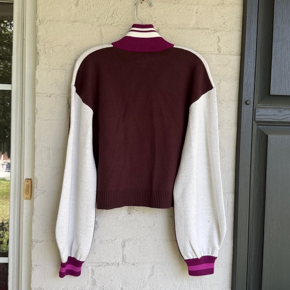 Anthropologie Maeve Brown/White/Pink Color Block Zippered Sweater Size Small - Picture 7 of 14